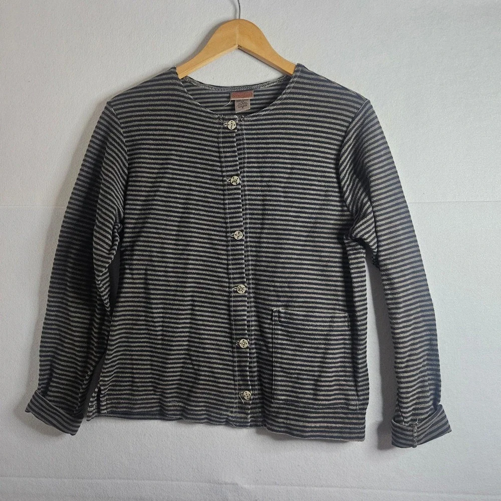 Gramicci Womens Small Striped Cotton Cardigan Button Up Sweater Blue Grey USA